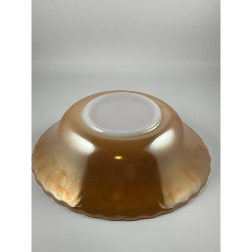 3 Vintage Anchor Hocking Fire King Peach Luster Swirl Vegetable Bowls 8.5” 3.75”